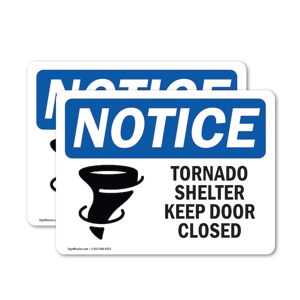 Signmission Tornado Shelter Keep Door Closed Sign With Symbol, 5 in W x Rectangle, Vinyl Decal OS-2PACK-NS-D-35-L-18698 - main